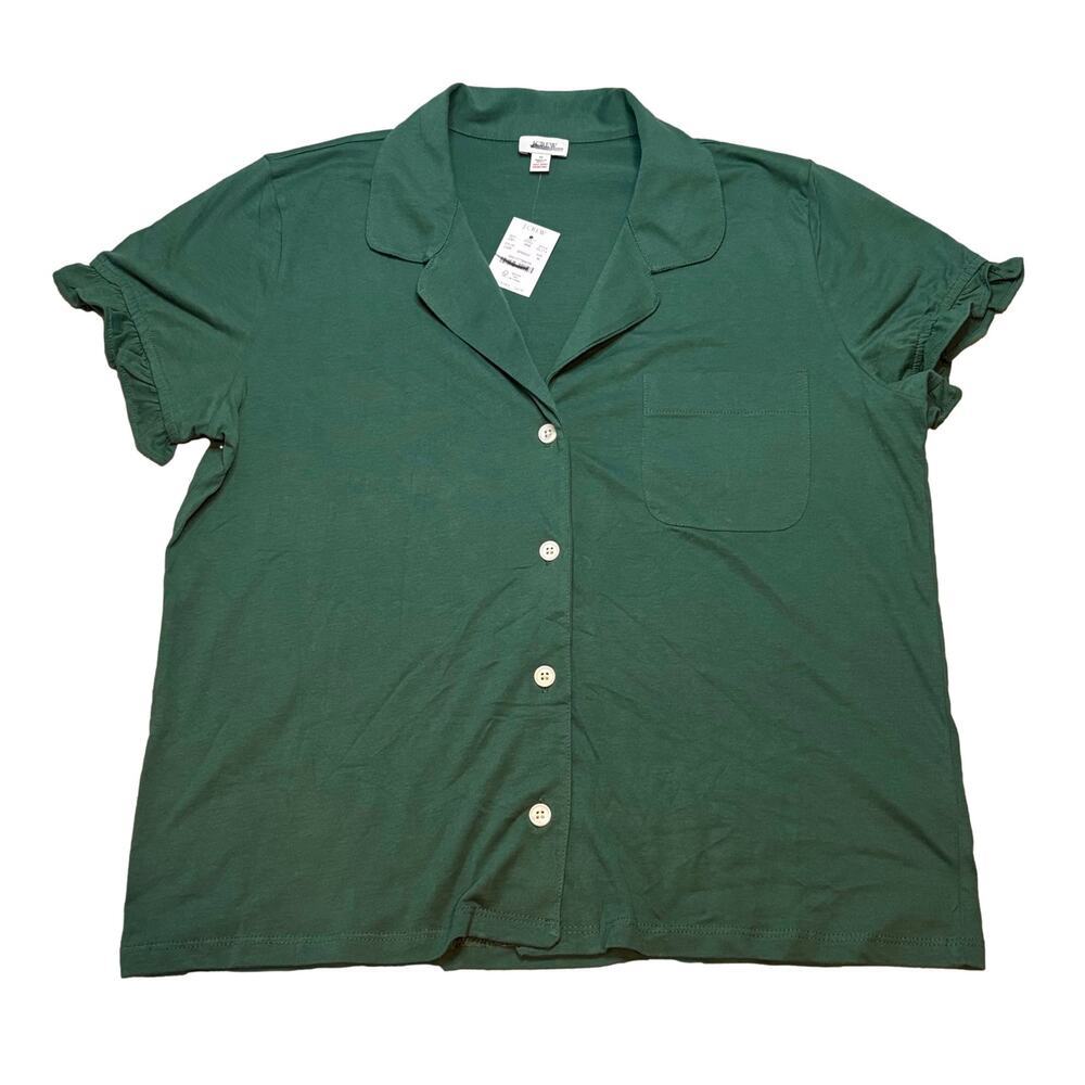 J.Crew Green Cotton Camp Shirt Button Front Pajama Style Top M NWT